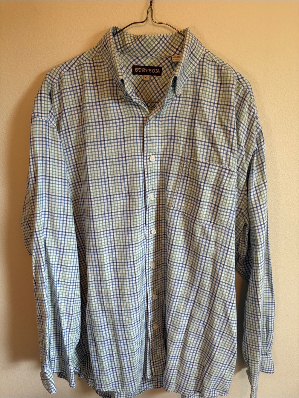 Stetson Blue and Green Check Long-Sleeve Button-Down Shirt